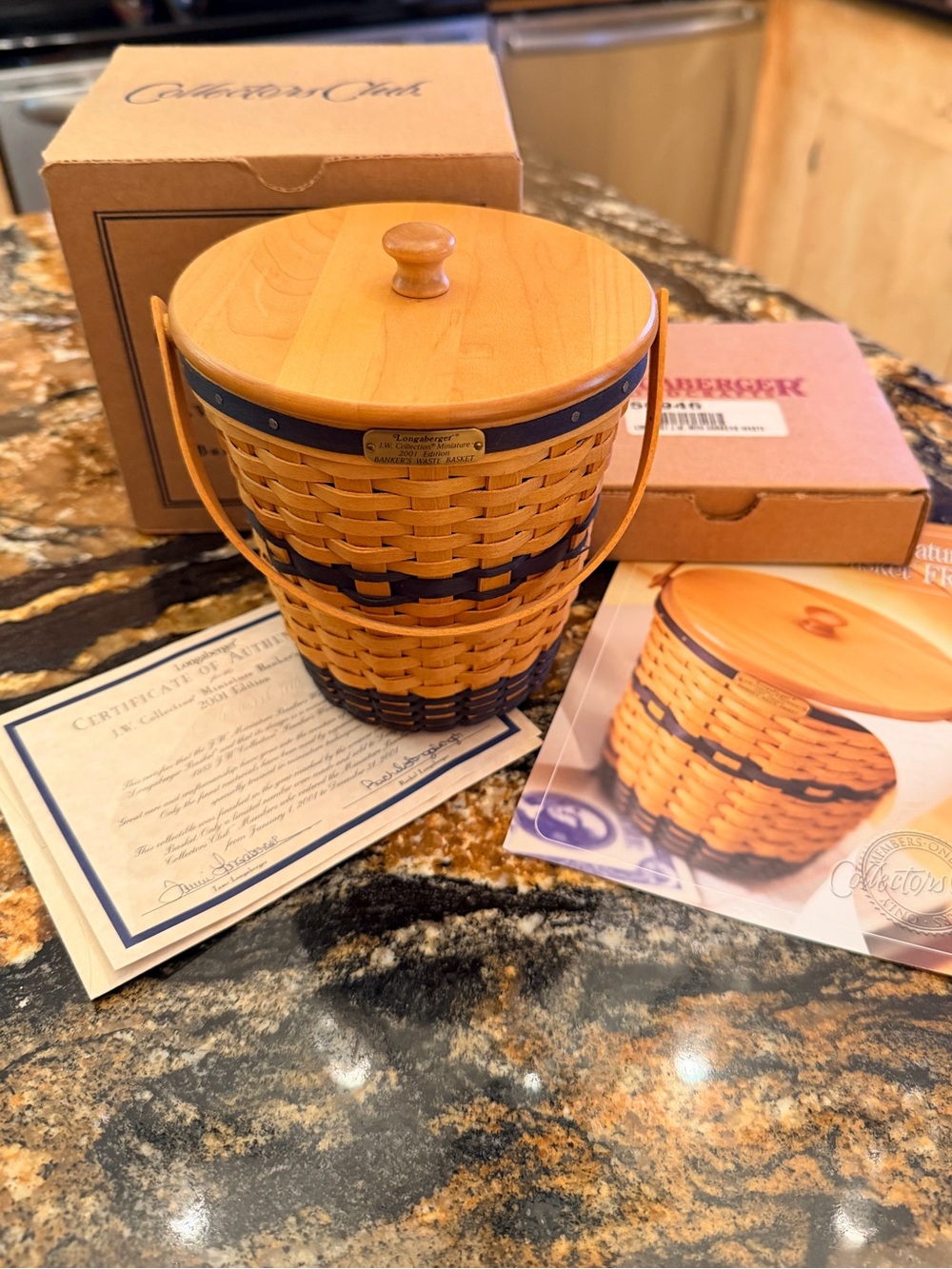 Longaberger Collectors Club JW Miniature 2001 Edition Banker’s Waste Basket